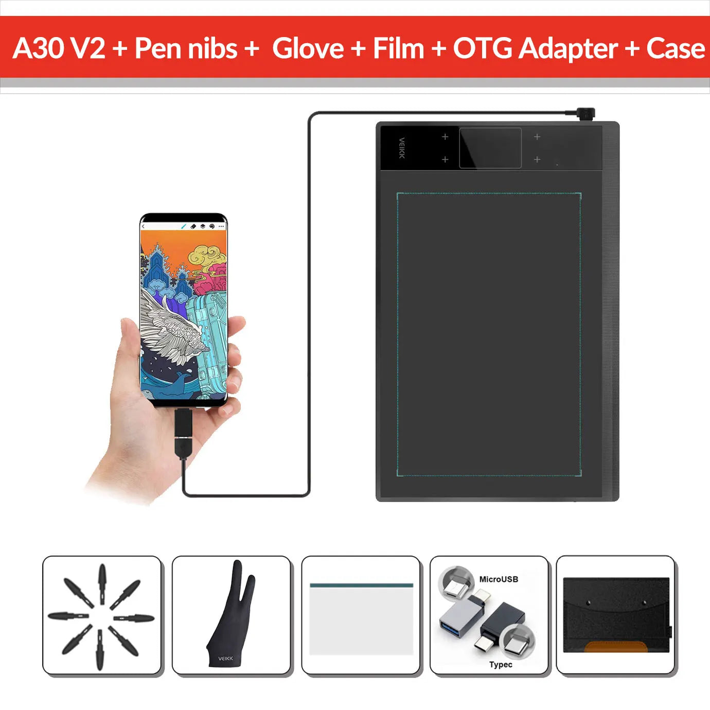 A30 Graphics Tablet Remote Office&Education 10X6 Inch Large Active Area Support Android Mac Linux Digital Drawing Tablets