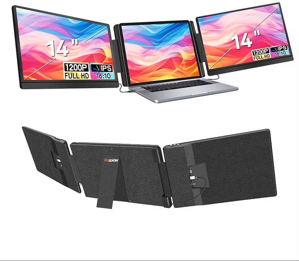 14 to 16 Inch Dual Screen Extender Display FHD IPS Triple Expandable Monitor High Definition for Laptop Productivity