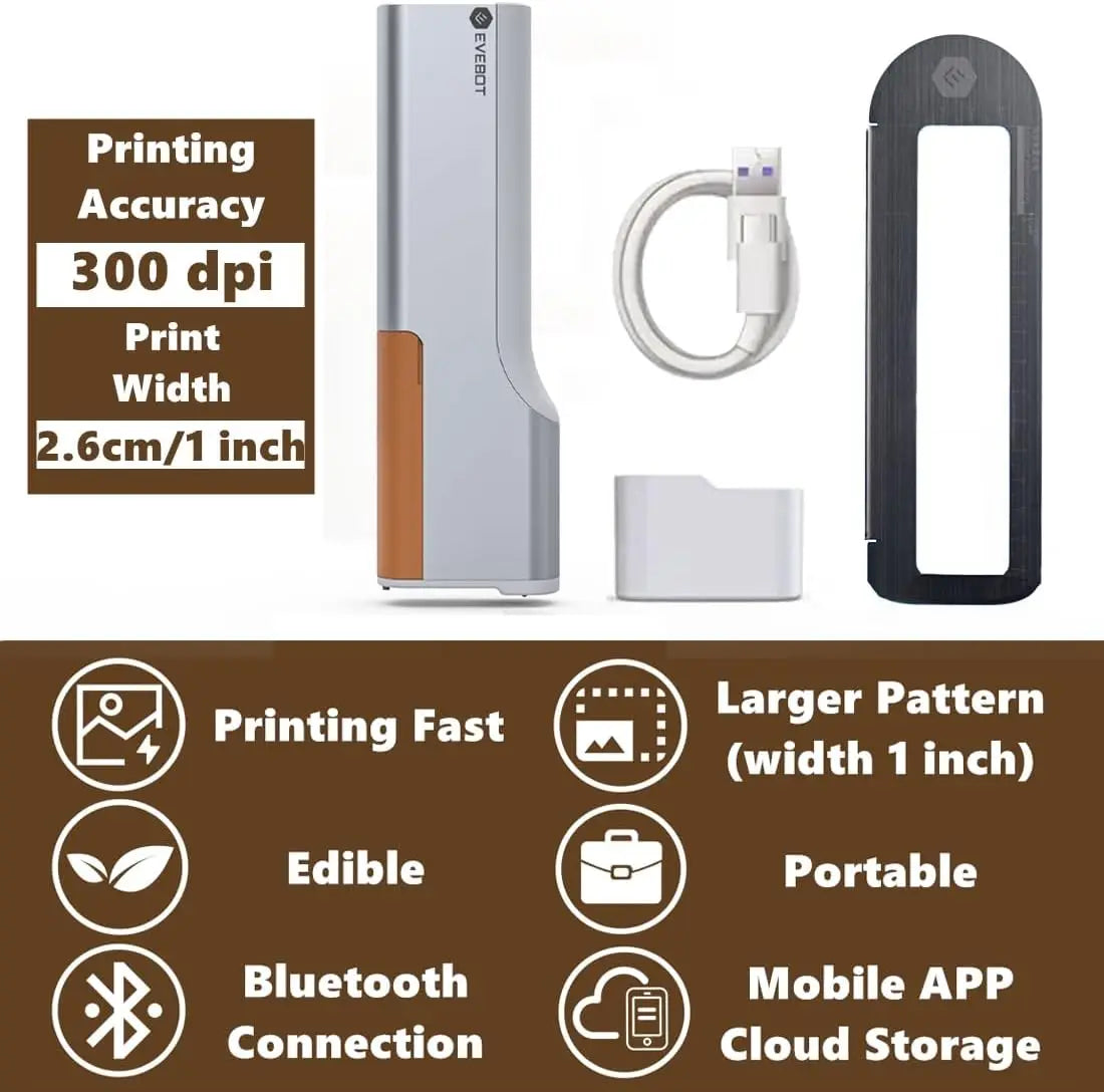 Evebot Printpen Handheld Portable Mini Coffee Printpen Latte Art Macaron Cookie DIY Design Printer Bluetooth 4.2