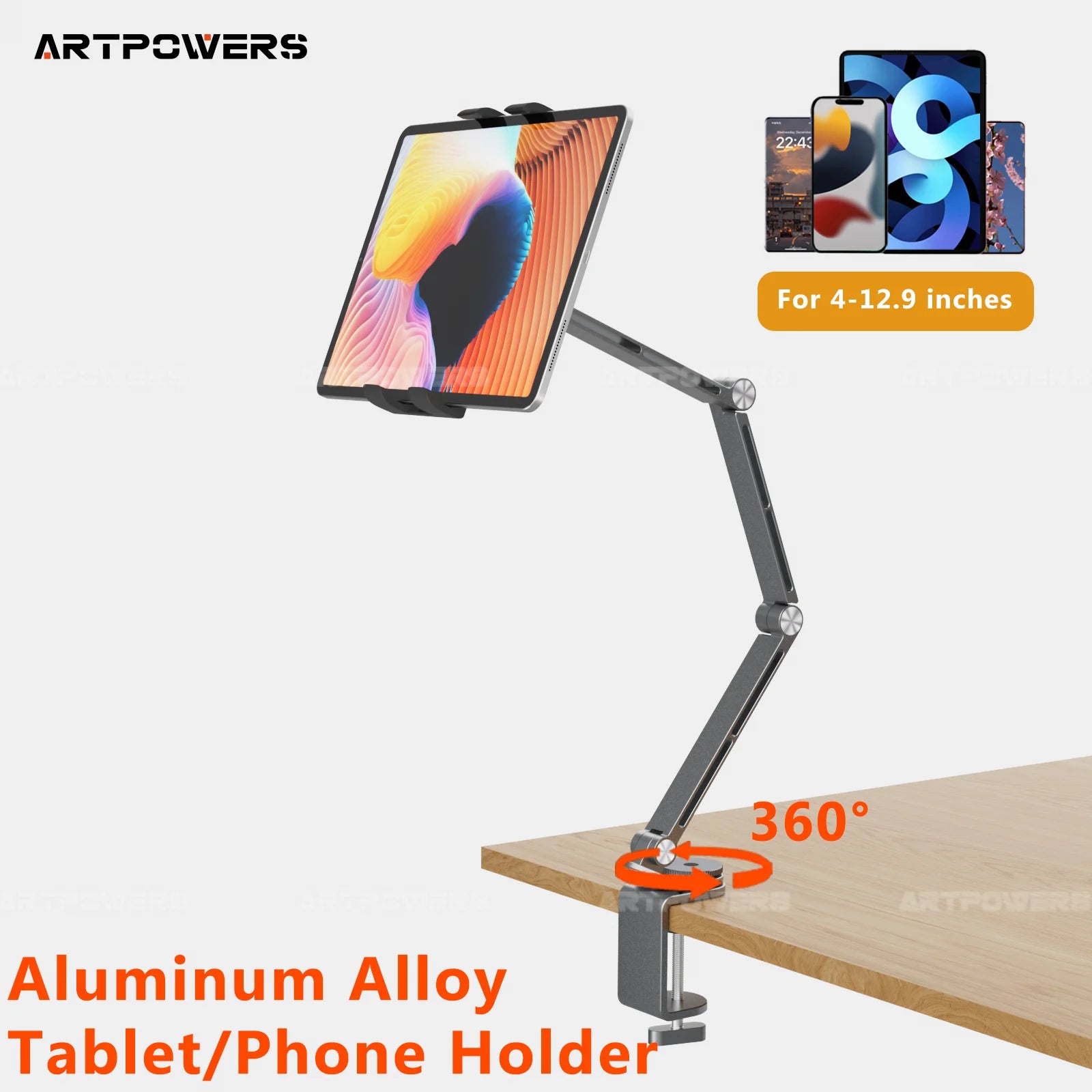 Tablet Holder Support for Pad Portable Monitor Holder Phone Stand Laptop Adjustable Rotating Tablet Clip Holder Mount