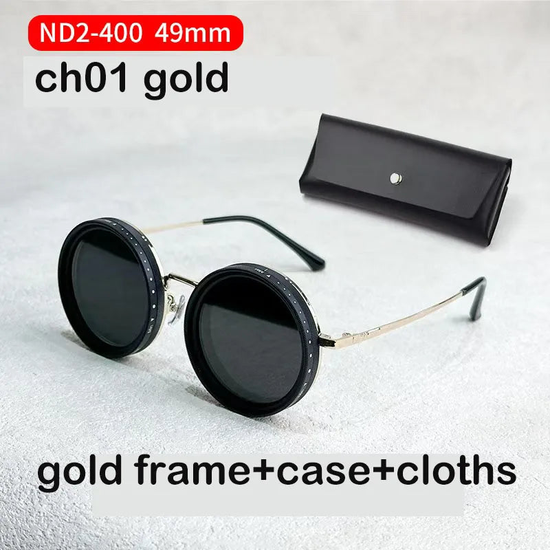 Hand Made ND9 Retro Punk Polarized Men round Adjustable Sunglasses Women UV anti UV Fishing Sunglasses ND Filter