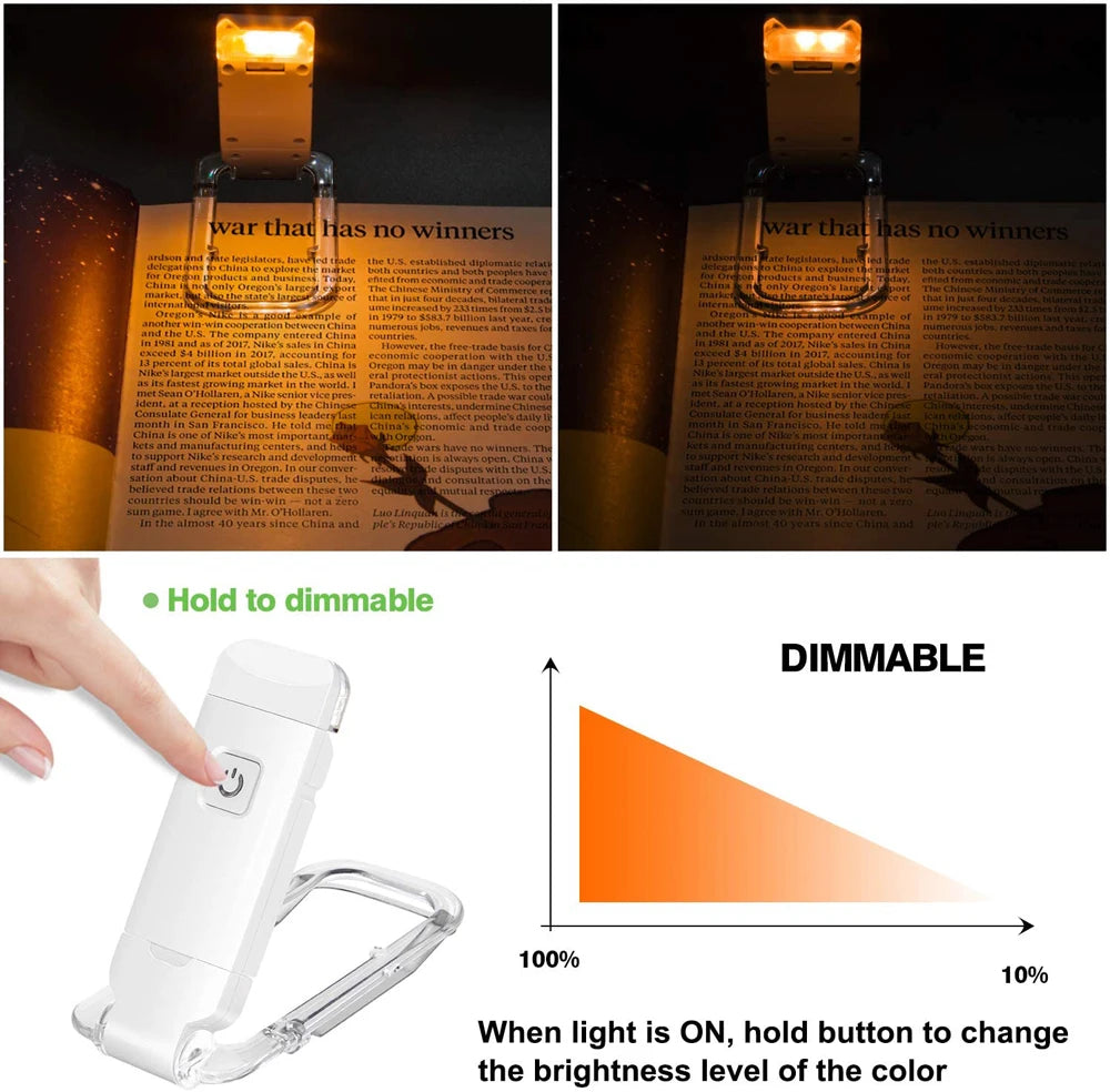 New USB Rechargeable Book Reading Light Brightness Adjustable LED Clip on Book Light Eye Care Book Lamp for Kids Read Light