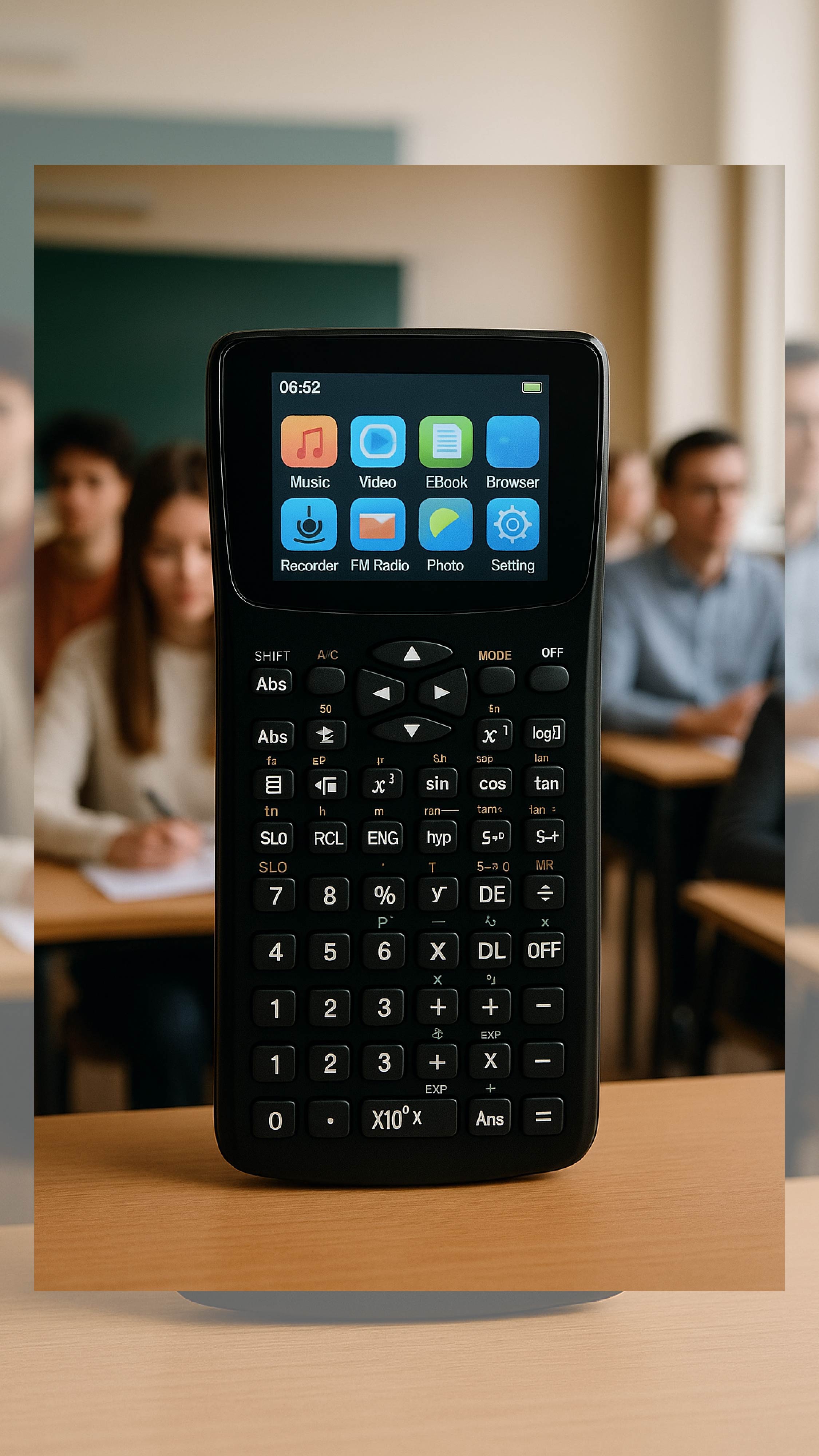 Smart student calculator with E-Book & privacy screen