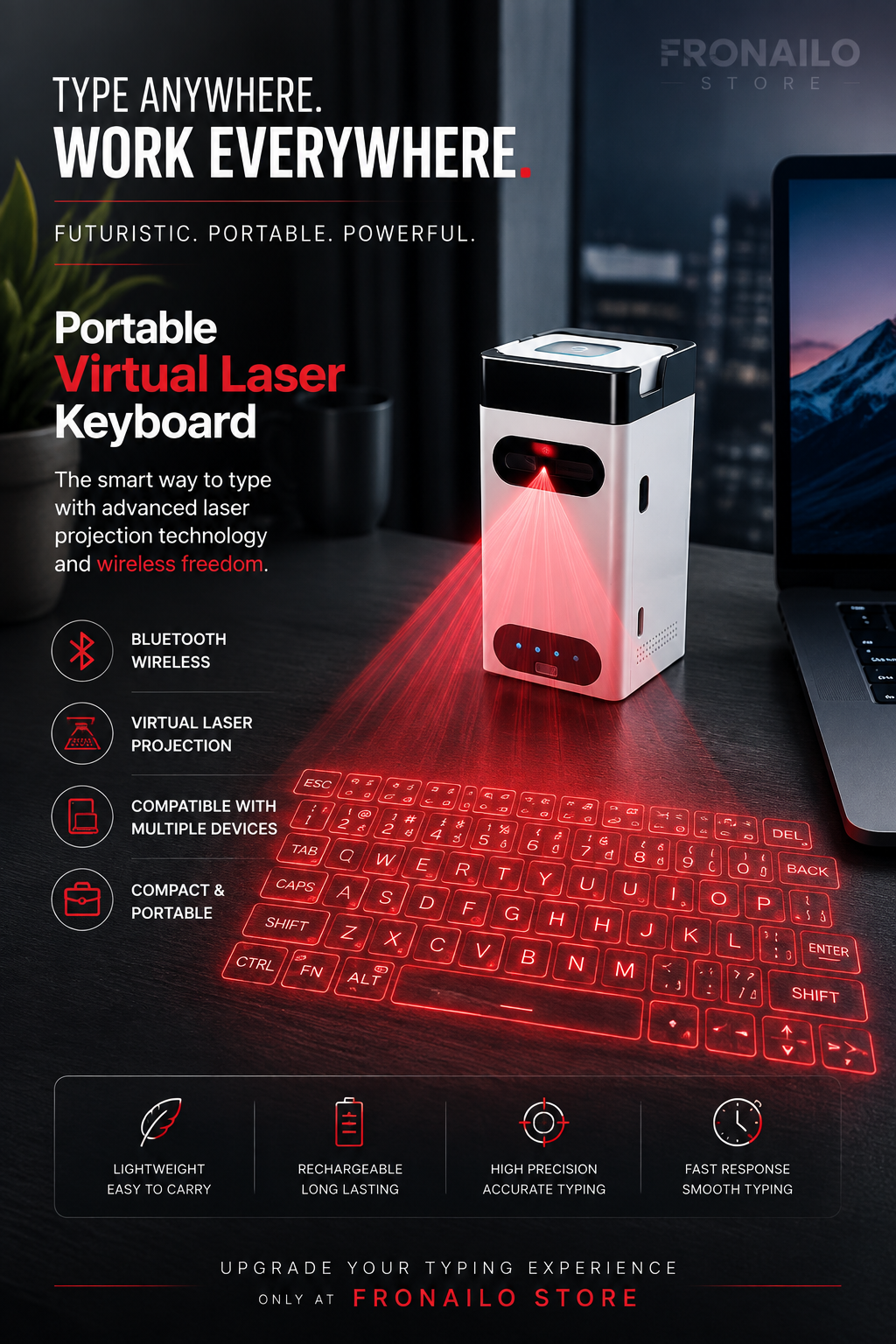 Portable virtual laser keyboard