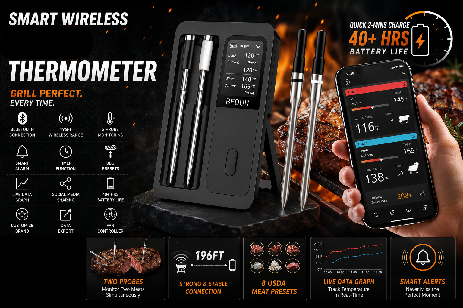 Meat thermometer with LCD screen