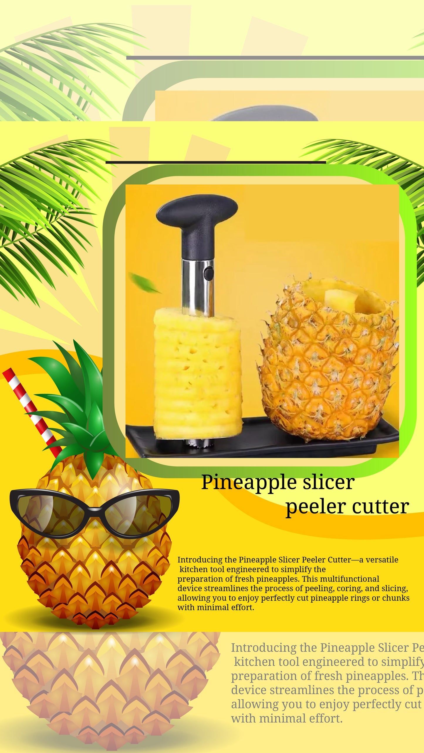 Pineapple slicer peeler cutter