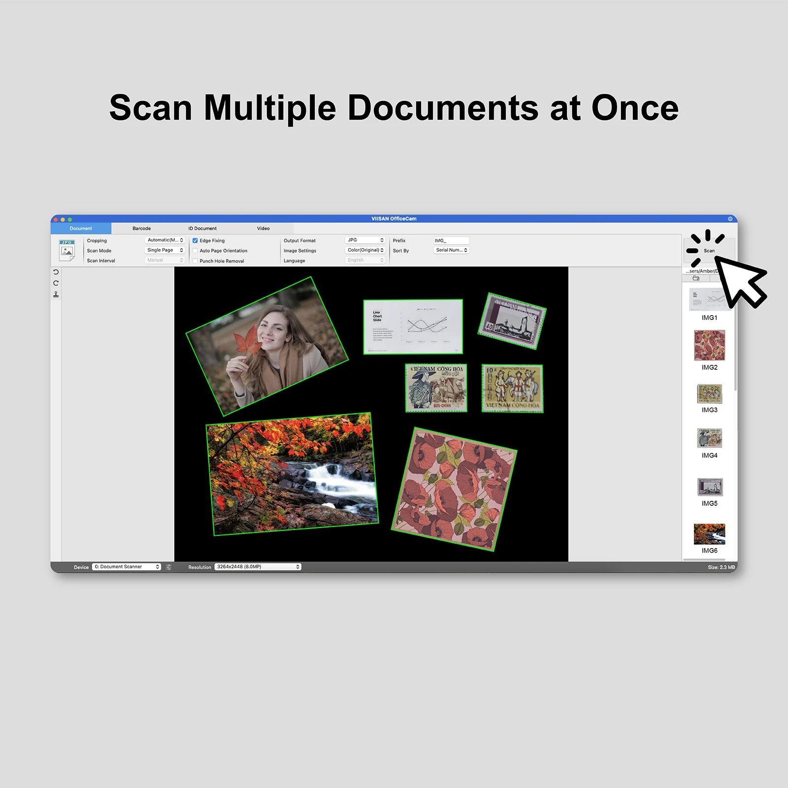 Portable document scanner camera