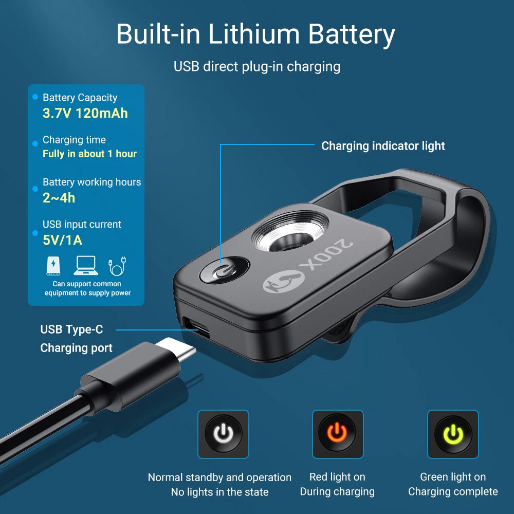 Highly versatile 200X microscope lens with phone clip for precise observation and appraisal in electronic and industrial fields.