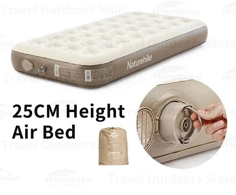 Portable PVC air bed with built-in pump for camping and tourism, 25CM height and self-Inflating