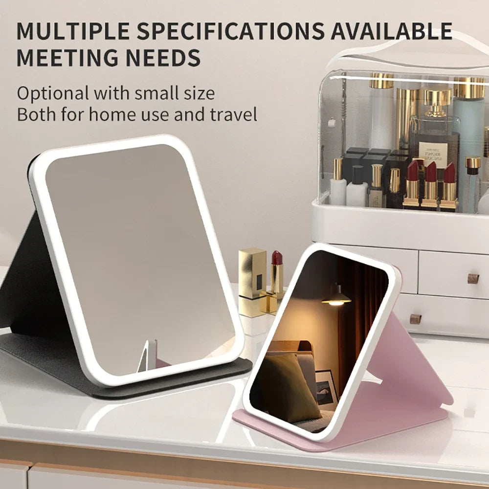 Makeup fold mirror with light