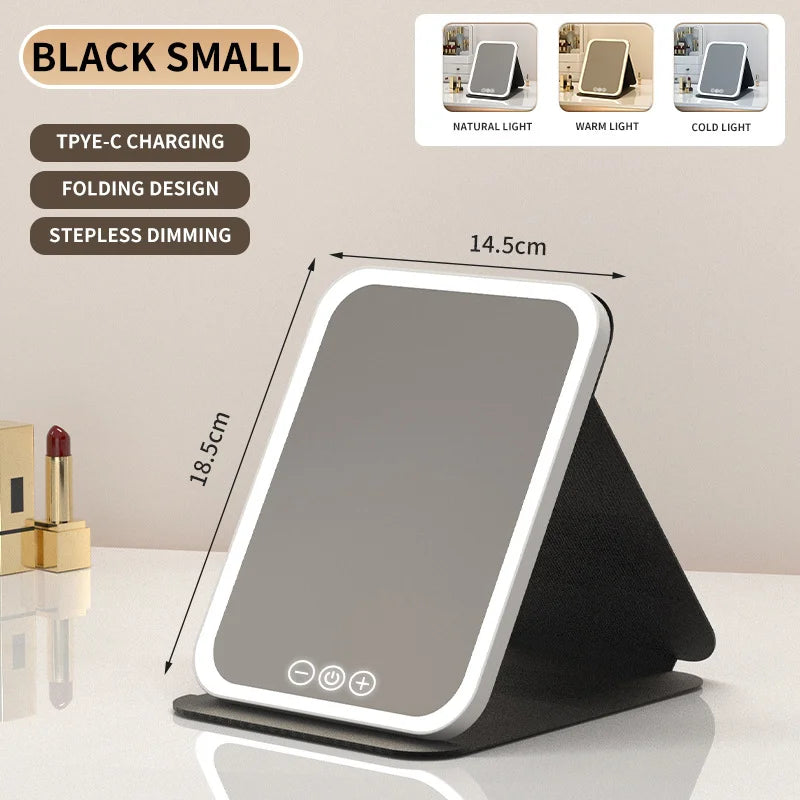 Makeup fold mirror with light