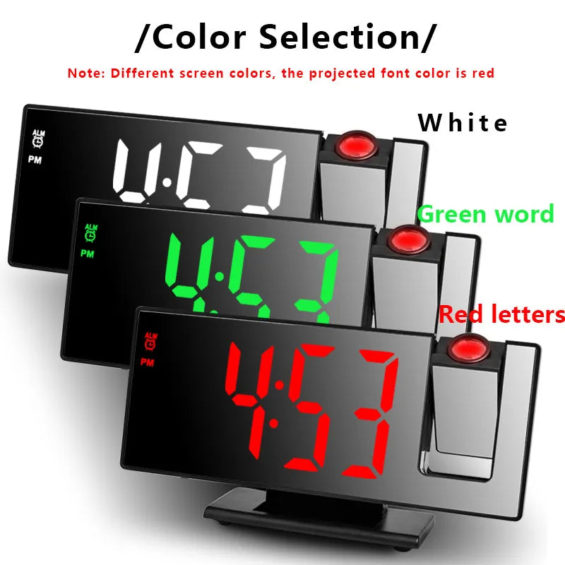 Large-screen mirror alarm clock with time projector