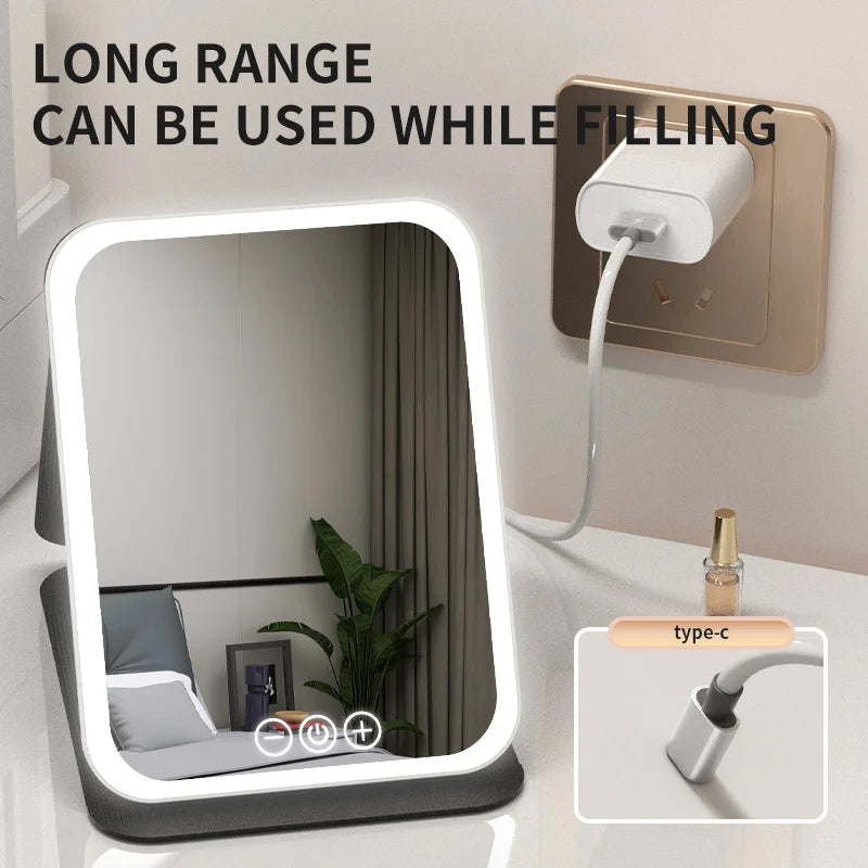 Makeup fold mirror with light