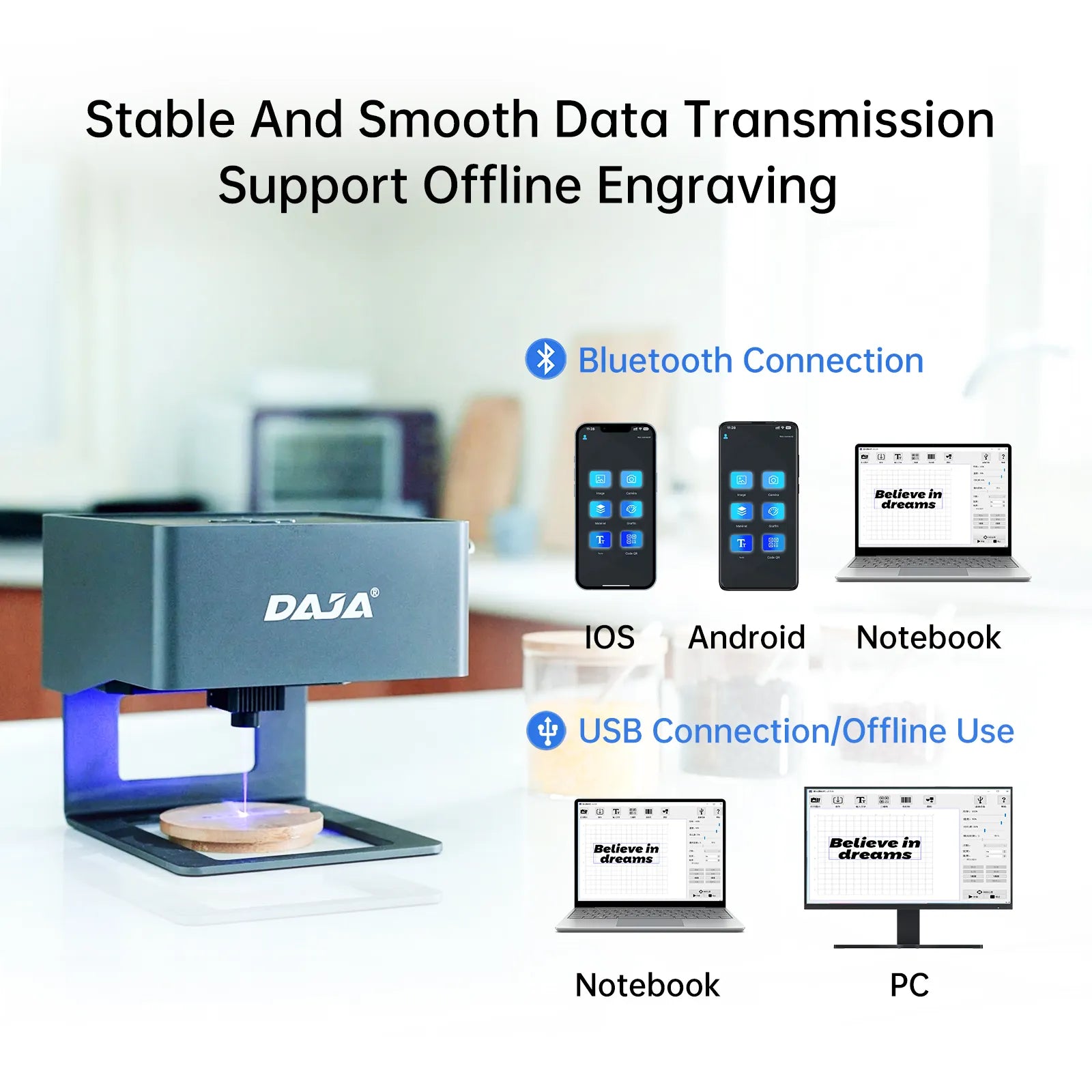 Laser engraver CNC DIY DJ6 designed to quickly engrave logos and markings on wood, plastic, and other materials, featuring 3000mw laser power.