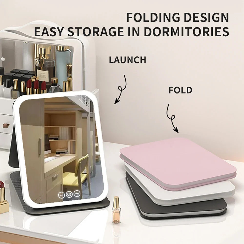 Makeup fold mirror with light