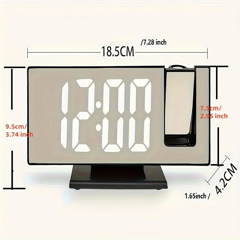 Large-screen mirror alarm clock with time projector