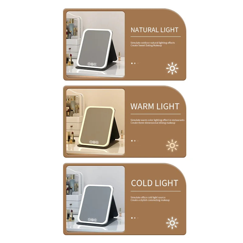 Makeup fold mirror with light