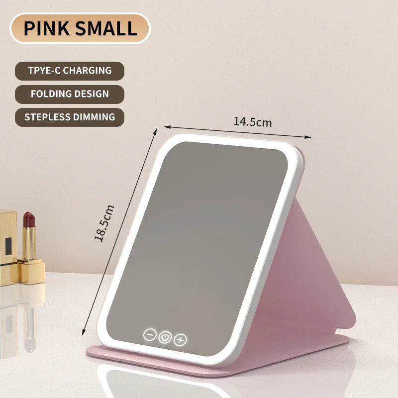 Makeup fold mirror with light
