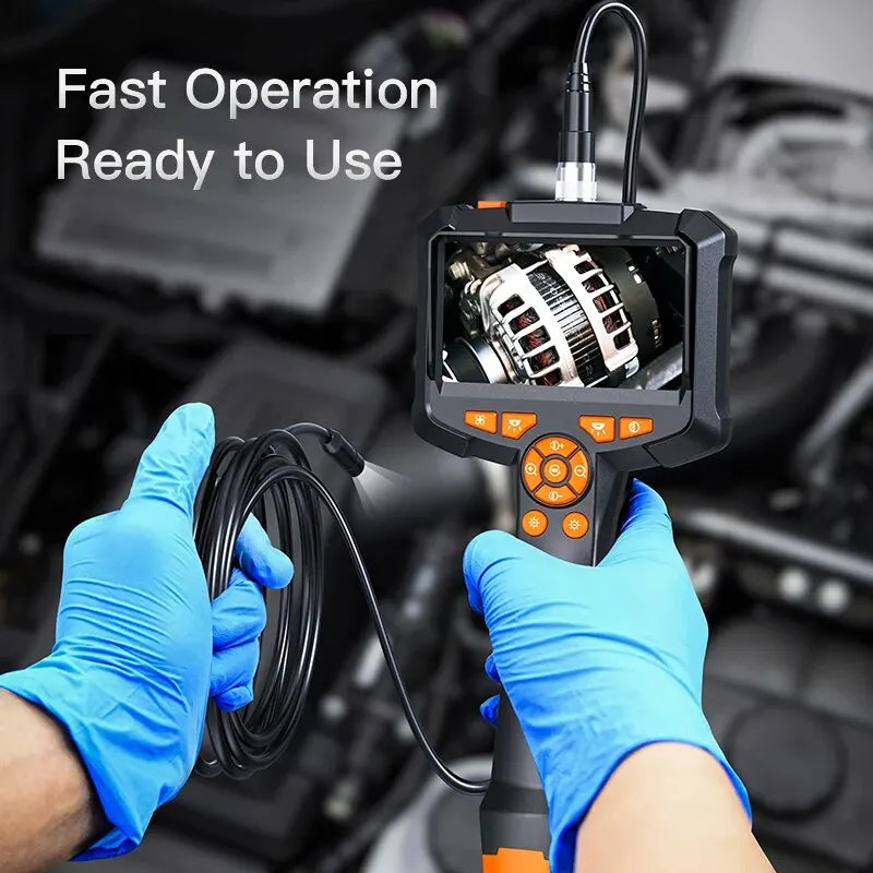 Professional industrial endoscope camera with 4.3" IPS screen, 8mm lens, and IP67 waterproofing. Ideal for HD1080P pipe and sewer inspections in cars