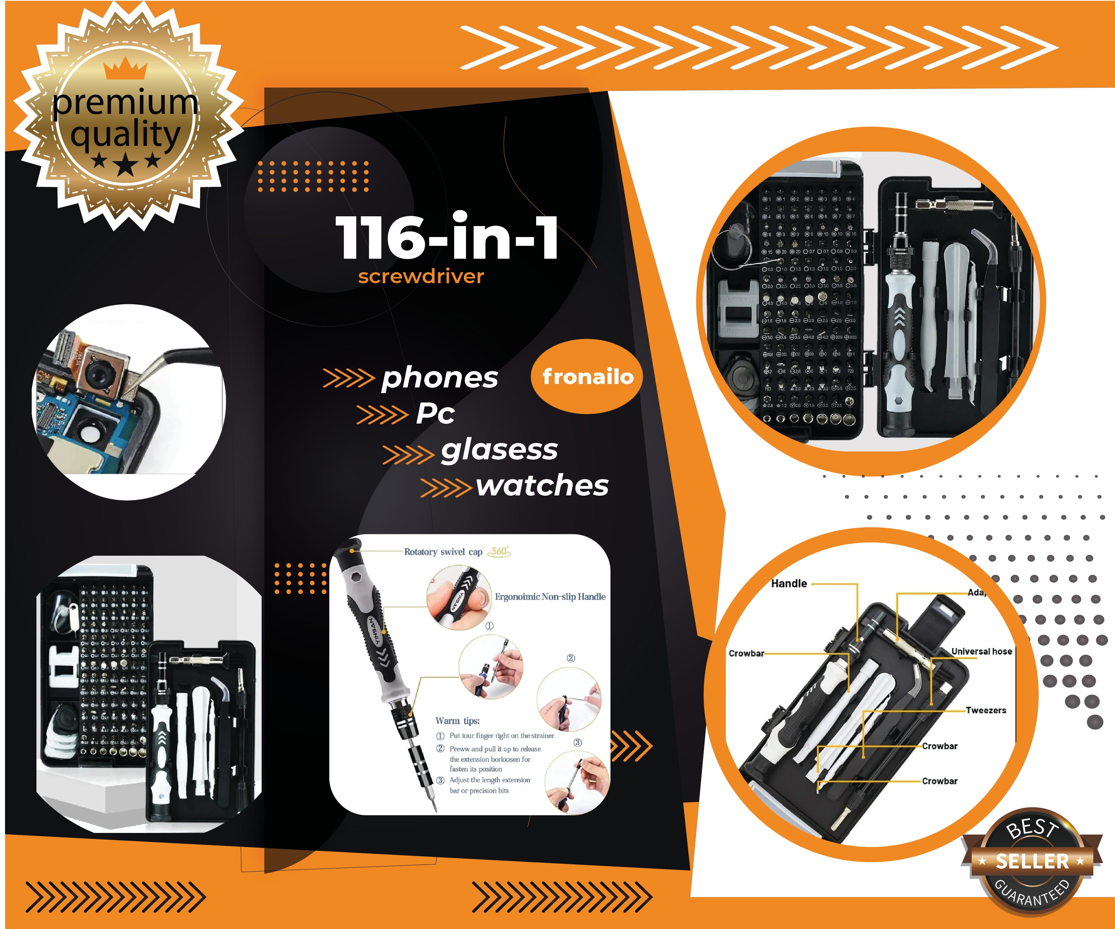 Professionals 116-in-1 precision screwdriver set is a powerful and versatile tool for repairing phones, PCs, watches, and glasses.