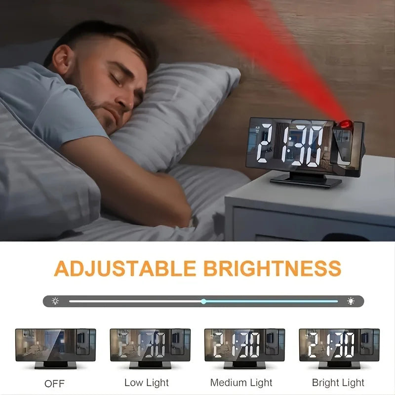 Large-screen mirror alarm clock with time projector