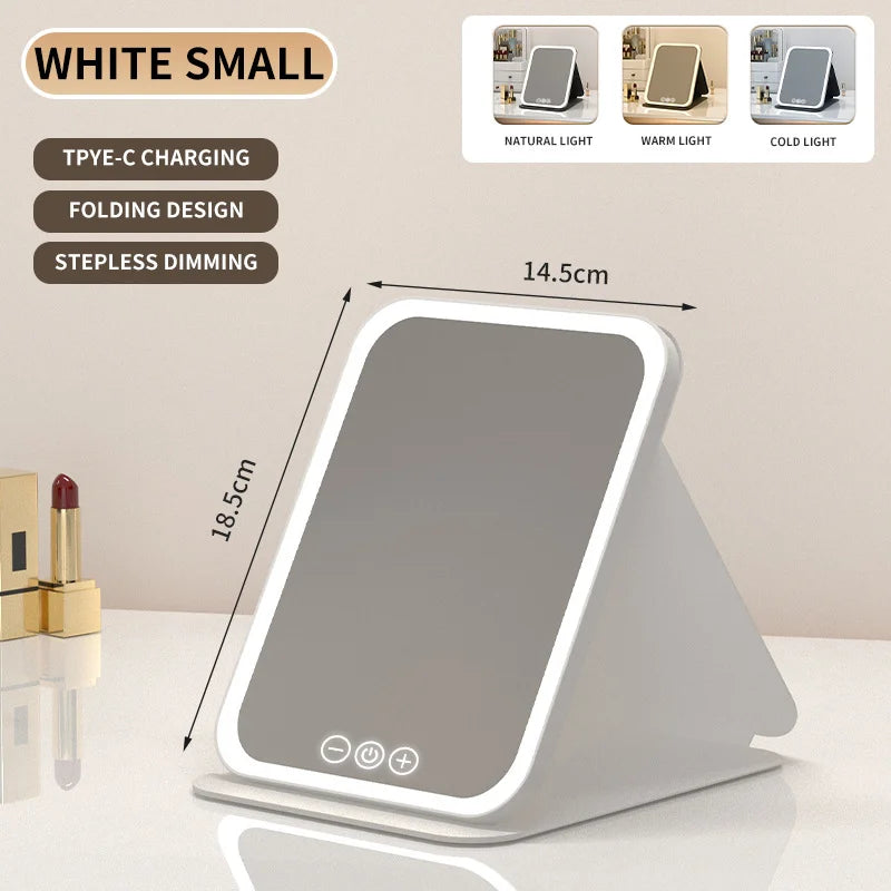 Makeup fold mirror with light
