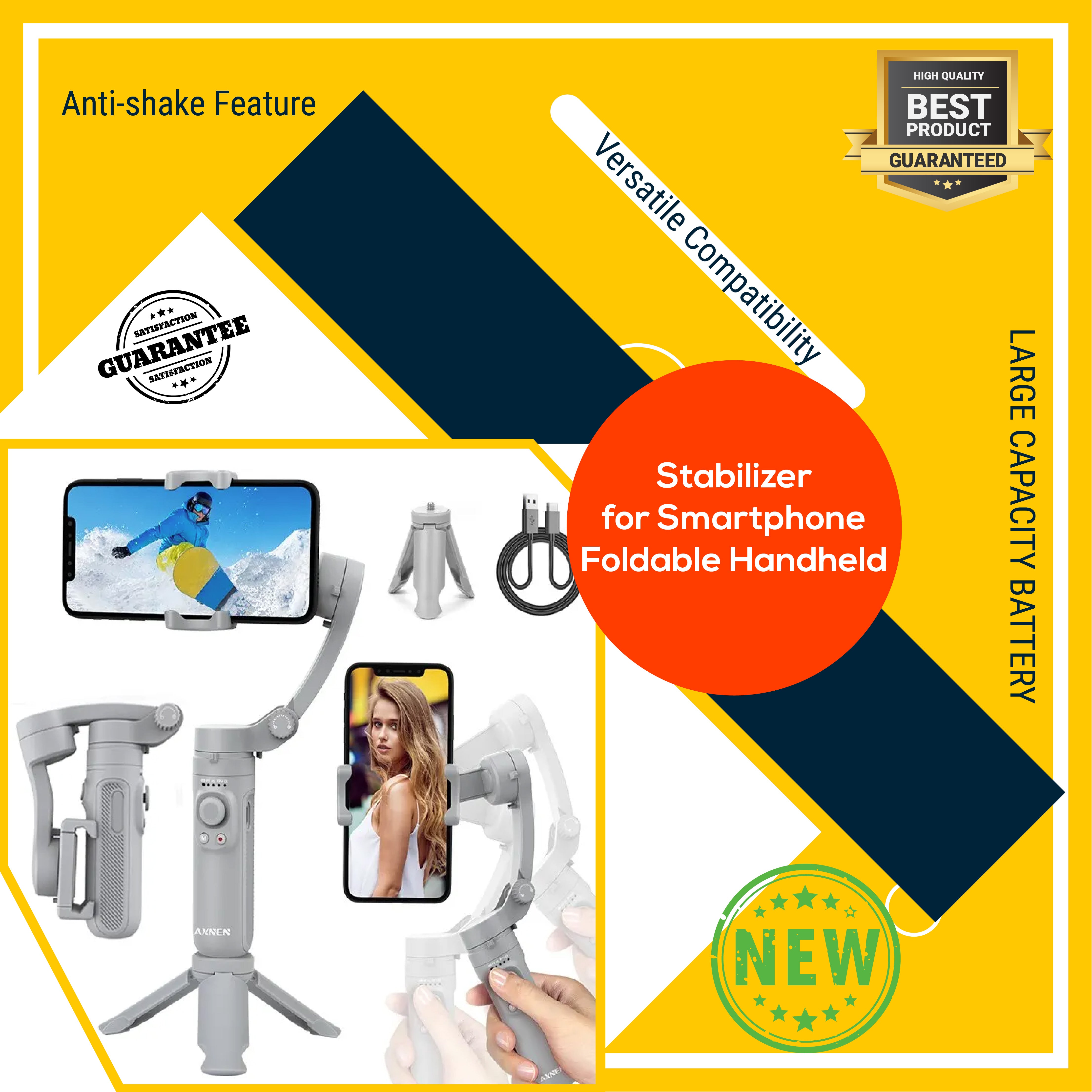 Foldable 3-Axis Smartphone Gimbal: Ultimate Stability for Vloggers