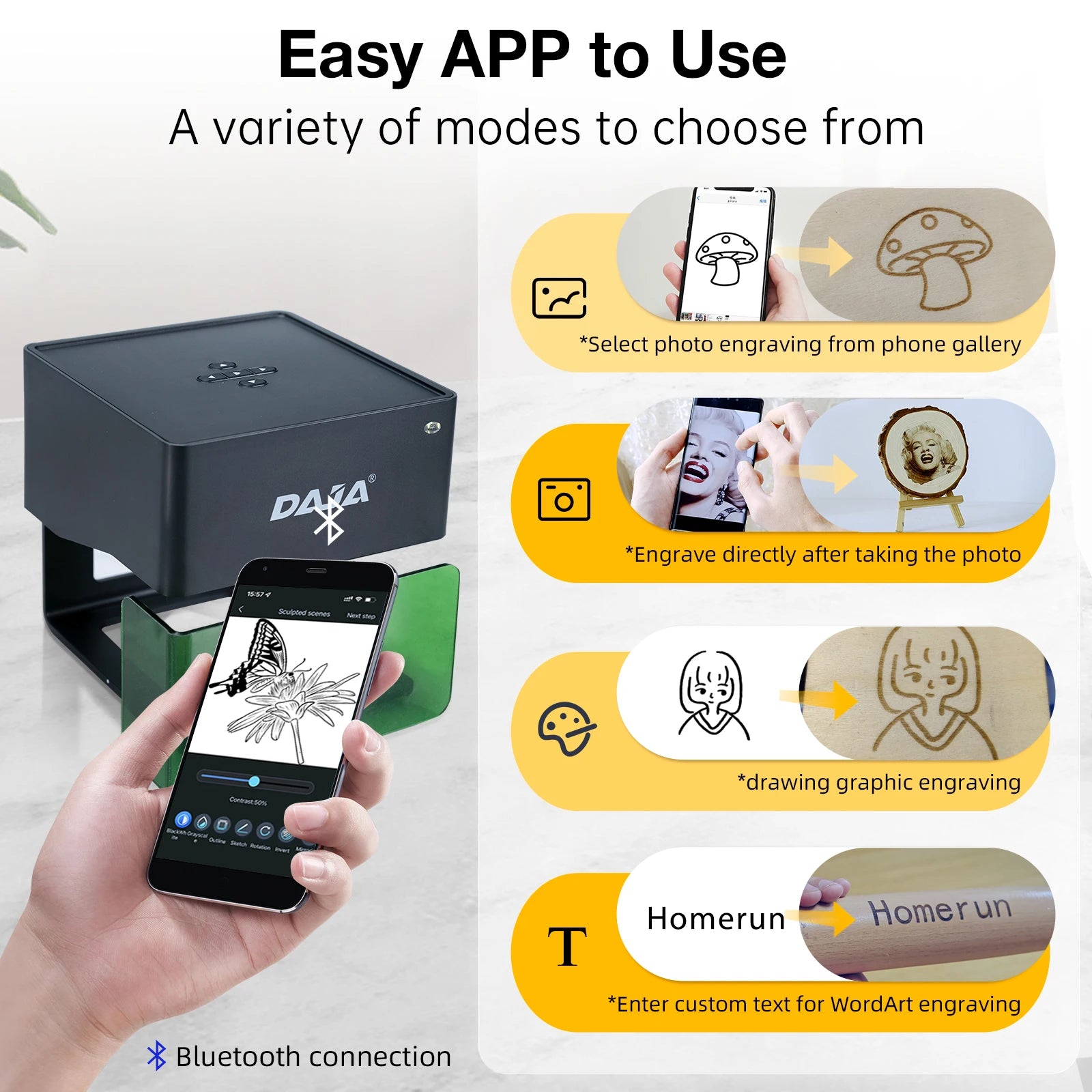DJ6 Laser Engraver Mini Portable Bluetooth DIY Cut Engraving Machine Engrave Mark Wood Painted Metal Acrylic Glass Leather