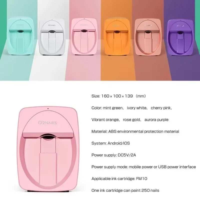 O2Nails All-In-One Smart Nail Printer,Digital 3D Printing with Ink Cartridge,Effortlessly Create Intricate Nail Designs at Home