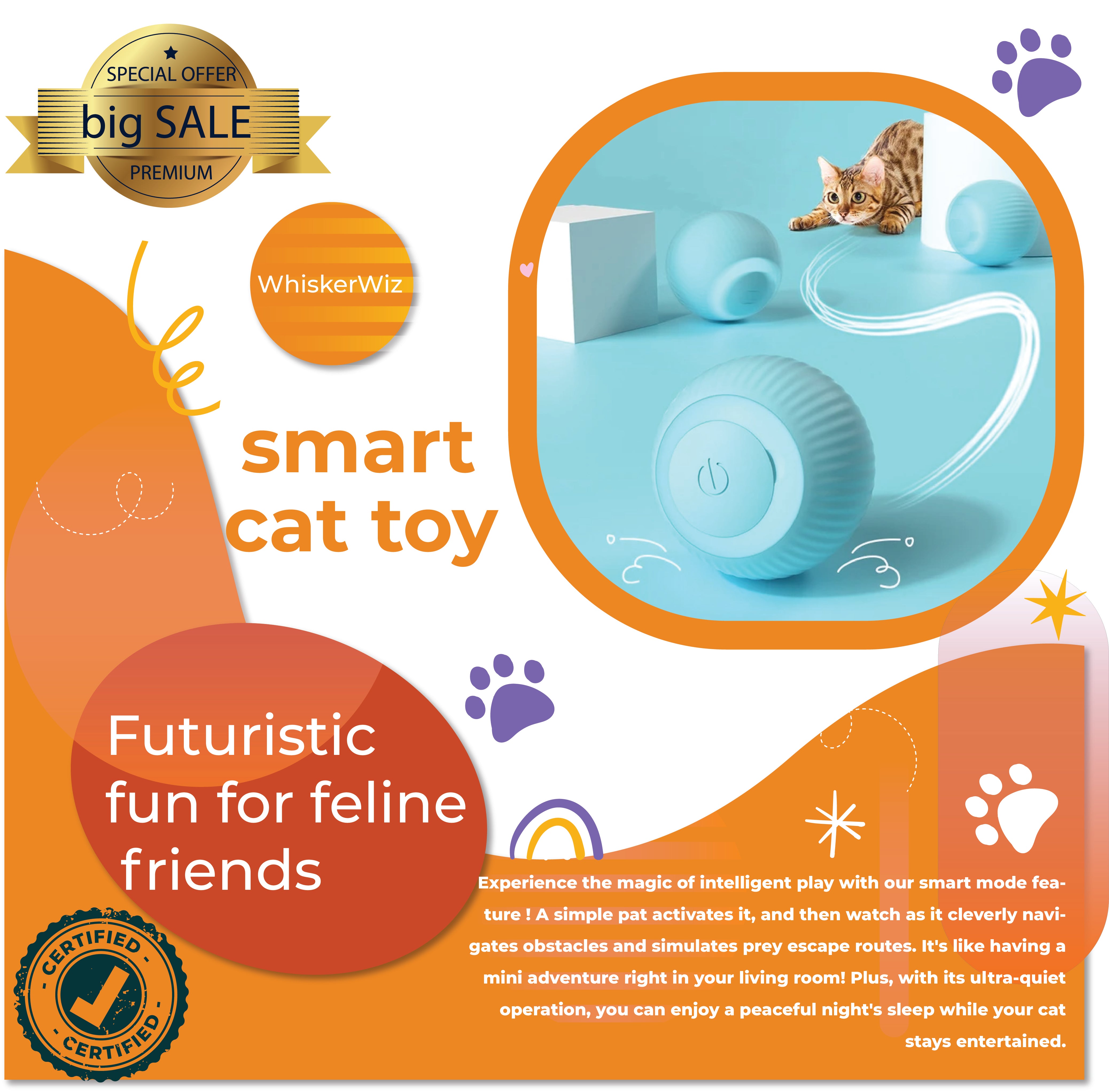 Load video: "WhiskerWiz™: Futuristic fun for feline friends - The ultimate smart cat toy!"
