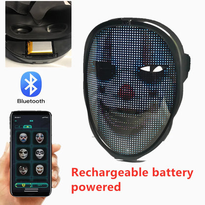 Christmas Full-Color Bluetooth Programmable LED Face-Changing Glowing Light up Mask for Halloween Shining Mask for Festival DJ