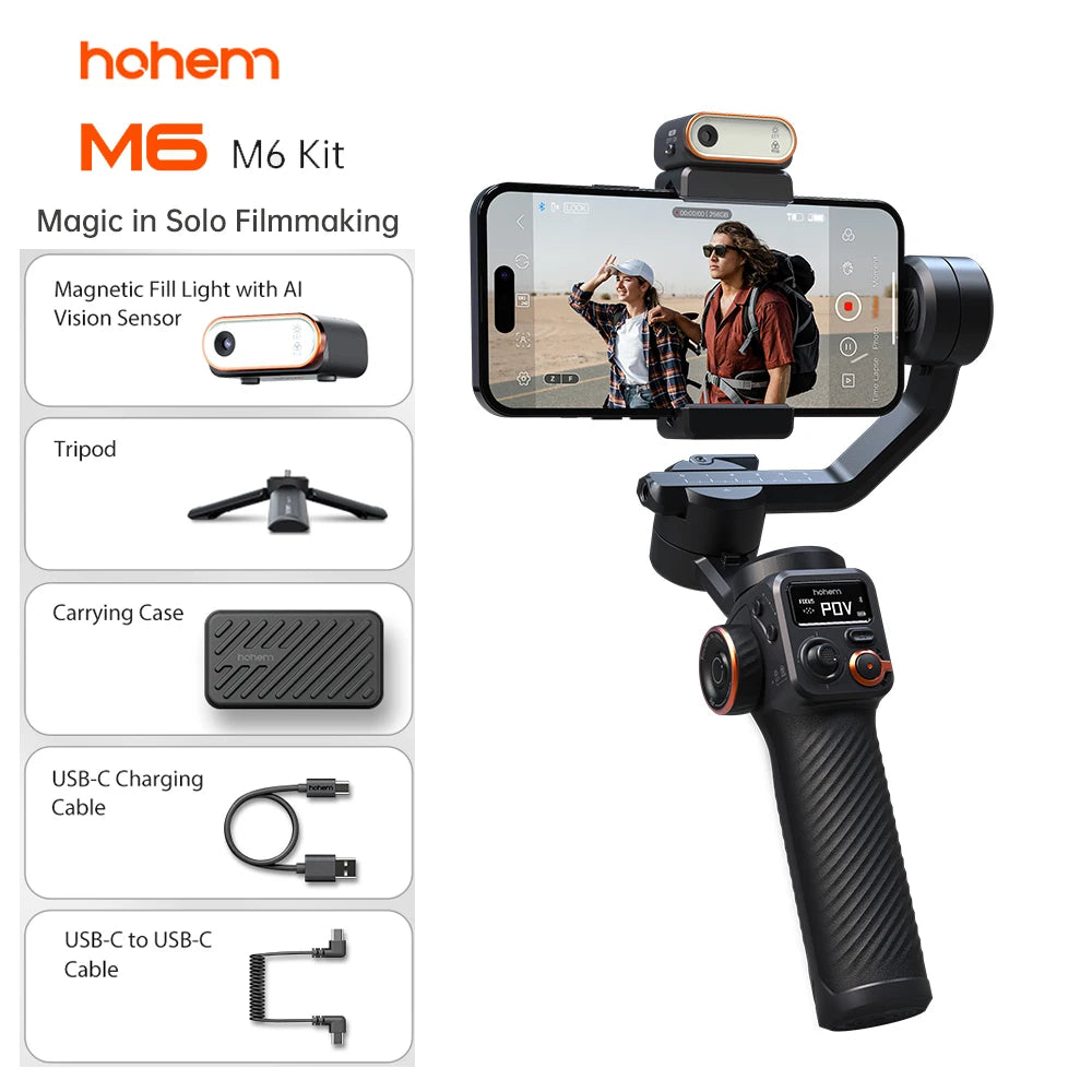 Hohem Isteady M6 3-Axis Handheld Gimbal Stabilizer Selfie Tripod for Smartphone with AI Magnetic Fill Light Video Lighting