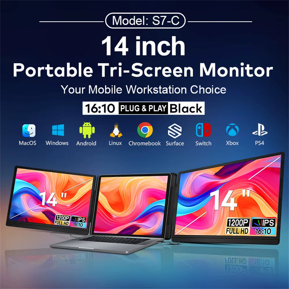 14 to 16 Inch Dual Screen Extender Display FHD IPS Triple Expandable Monitor High Definition for Laptop Productivity