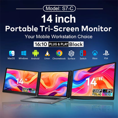 14 to 16 Inch Dual Screen Extender Display FHD IPS Triple Expandable Monitor High Definition for Laptop Productivity