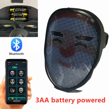 Christmas Full-Color Bluetooth Programmable LED Face-Changing Glowing Light up Mask for Halloween Shining Mask for Festival DJ