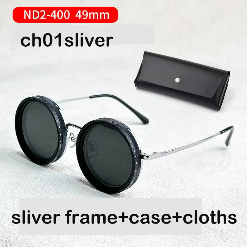 Hand Made ND9 Retro Punk Polarized Men round Adjustable Sunglasses Women UV anti UV Fishing Sunglasses ND Filter