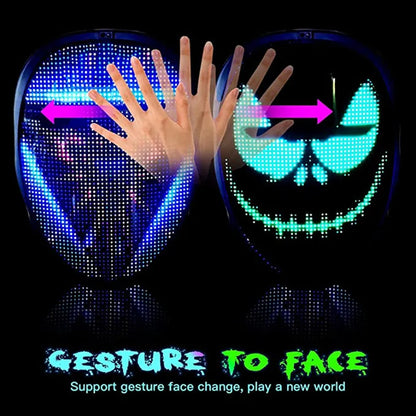 Christmas Full-Color Bluetooth Programmable LED Face-Changing Glowing Light up Mask for Halloween Shining Mask for Festival DJ