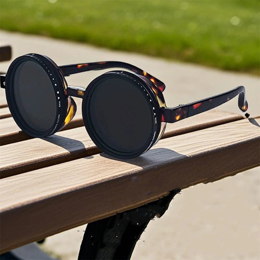 Hand Made ND9 Retro Punk Polarized Men round Adjustable Sunglasses Women UV anti UV Fishing Sunglasses ND Filter