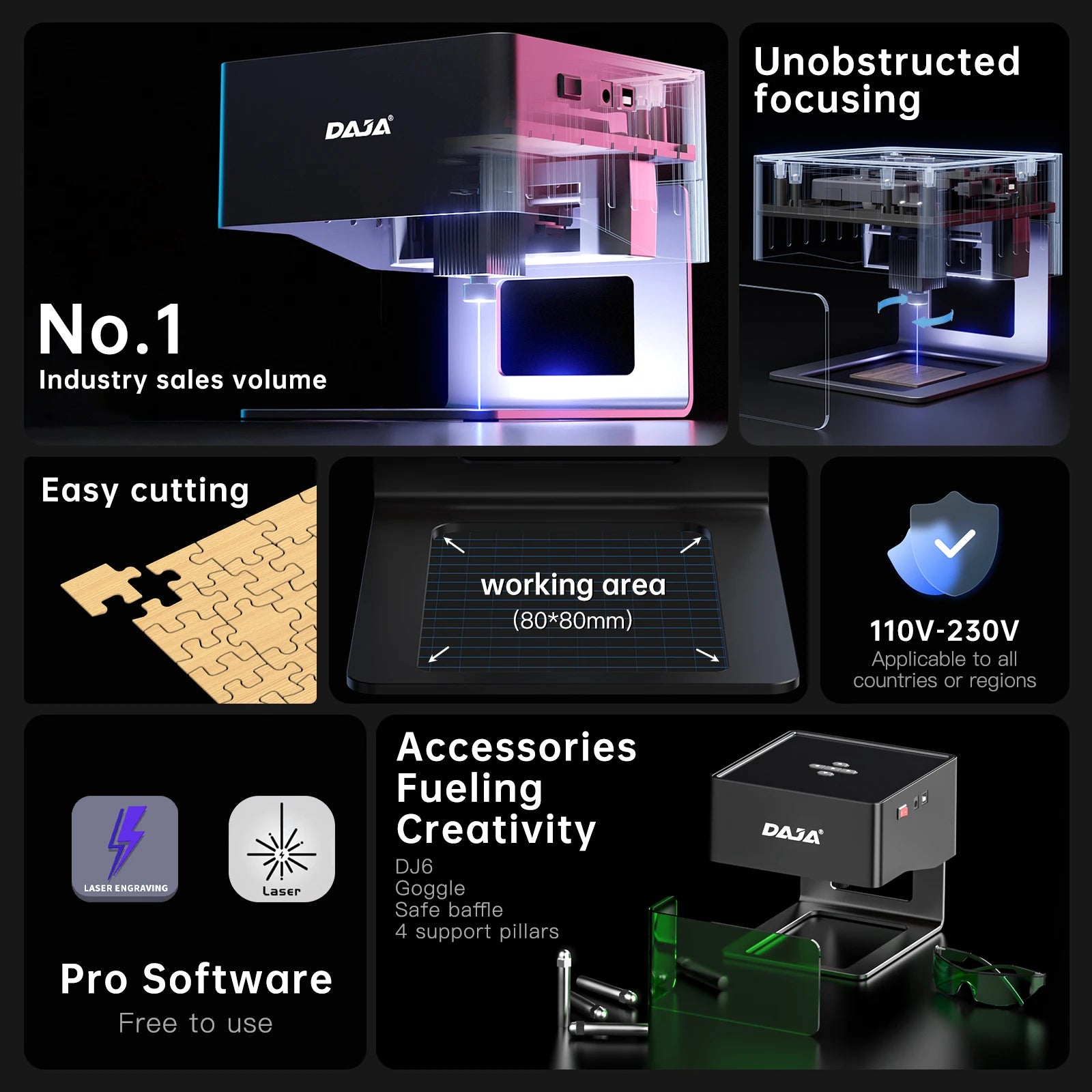 DJ6 Laser Engraver Mini Portable Bluetooth DIY Cut Engraving Machine Engrave Mark Wood Painted Metal Acrylic Glass Leather