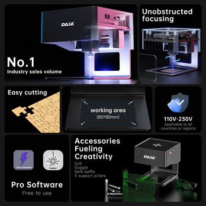 DJ6 Laser Engraver Mini Portable Bluetooth DIY Cut Engraving Machine Engrave Mark Wood Painted Metal Acrylic Glass Leather