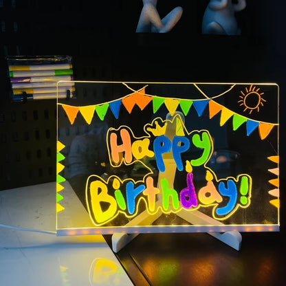 LED Note Board DIY Acrylic Night Light 7 Pens Drawing Board Rechargeable RGB Erasable Painting Drawing Boards Kids Birthday Gift