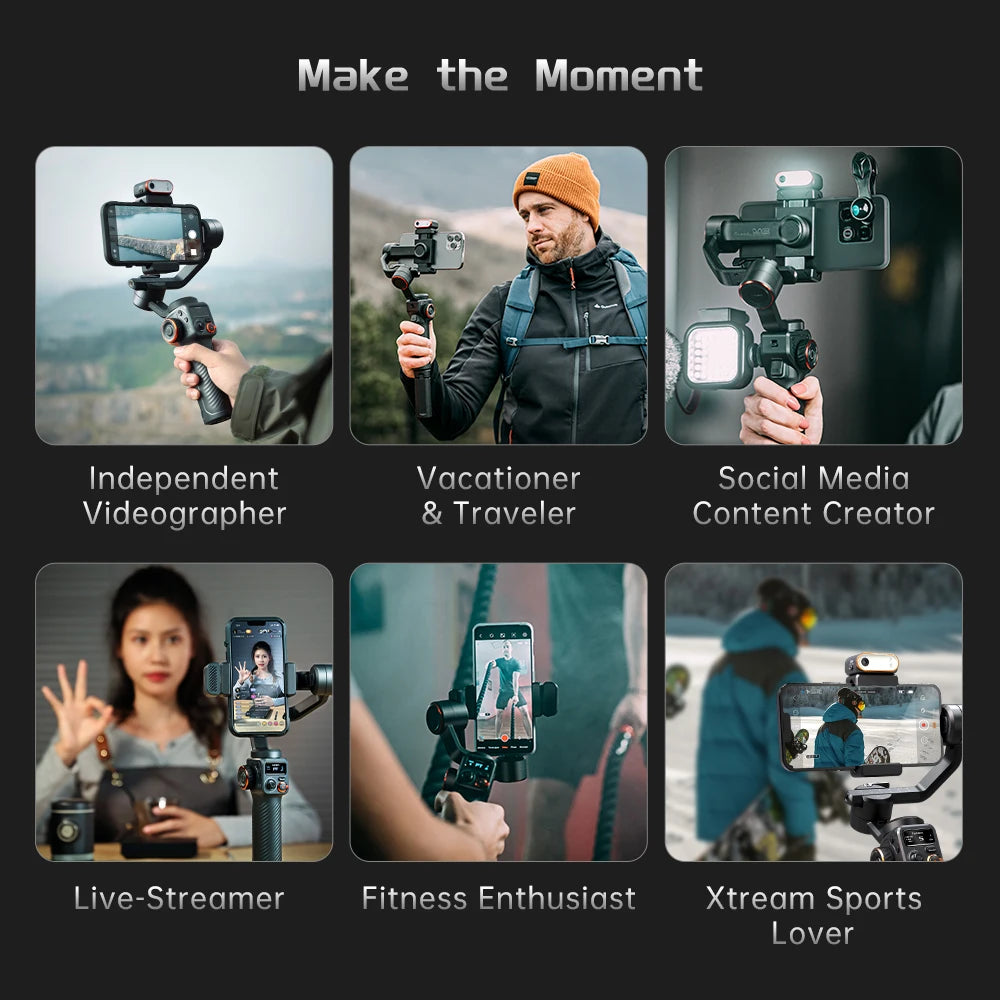Hohem Isteady M6 3-Axis Handheld Gimbal Stabilizer Selfie Tripod for Smartphone with AI Magnetic Fill Light Video Lighting