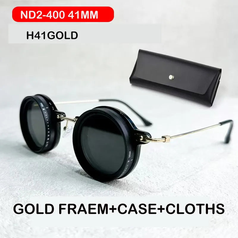 Hand Made ND9 Retro Punk Polarized Men round Adjustable Sunglasses Women UV anti UV Fishing Sunglasses ND Filter