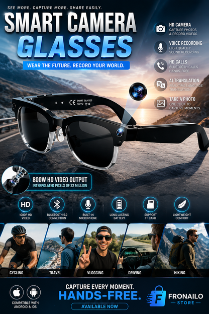 HD Smart camera glasses with bluetooth calls, voice recording & AI translation – wireless wearable sunglasses for android & iPhone