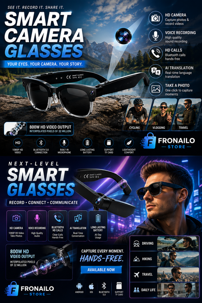 HD Smart camera glasses with bluetooth calls, voice recording & AI translation – wireless wearable sunglasses for android & iPhone