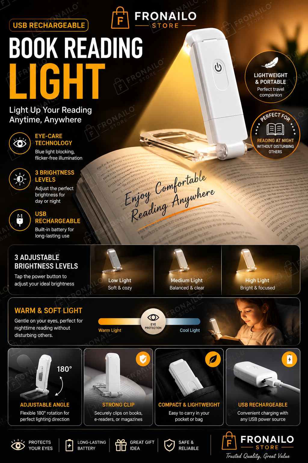 Clipbrite USB booklight: Adjustable led eye-care lamp