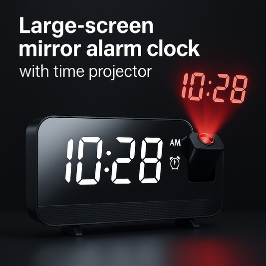 Large-screen mirror alarm clock with time projector