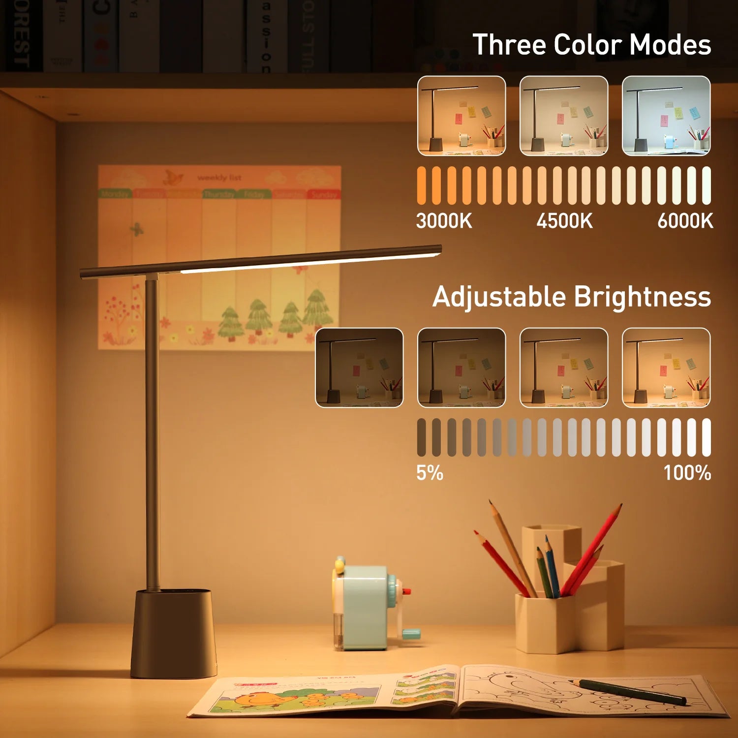Smart adaptive brightness bedside read lamp