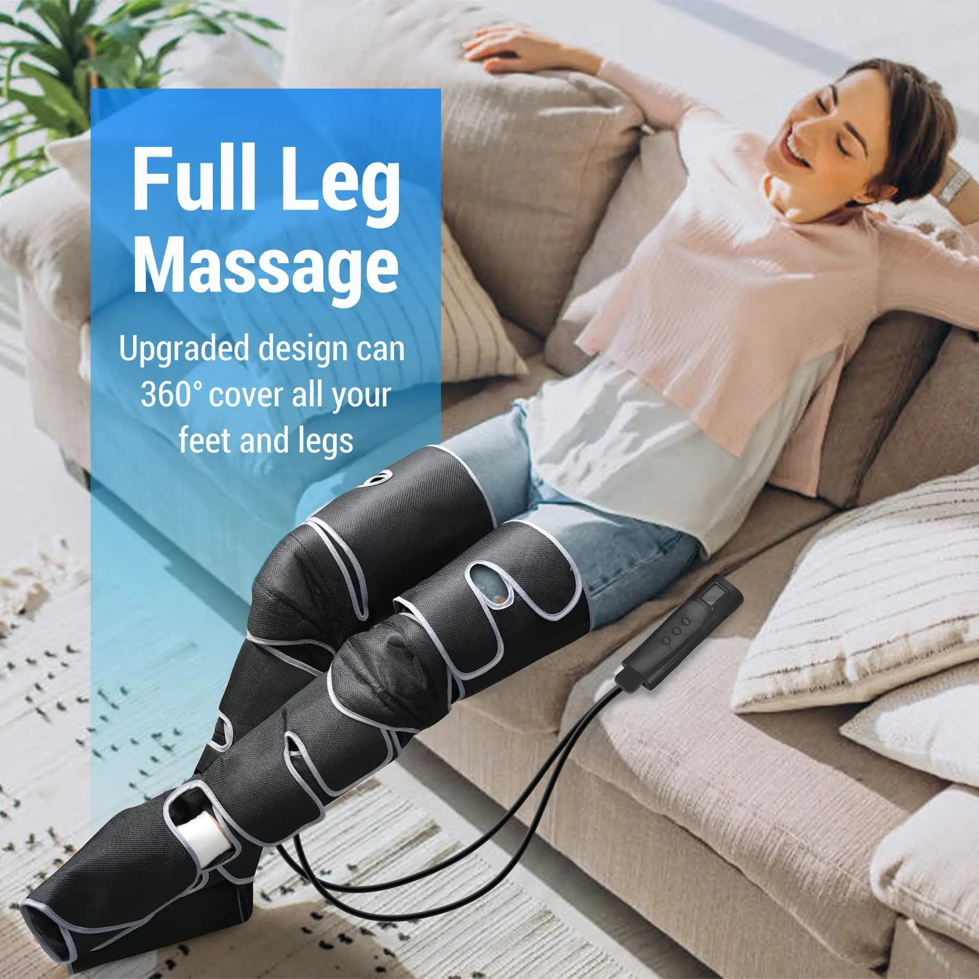 360° air compression leg massager: ultimate foot & calf relief, circulation boost, and lymphatic support!
