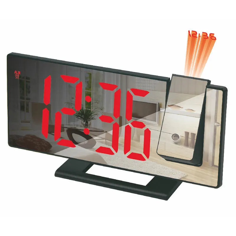 Large-screen mirror alarm clock with time projector